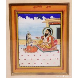 Miniatura India Rajastán Siglo XX - Escena Mogol Pintada a Mano Enmarcada