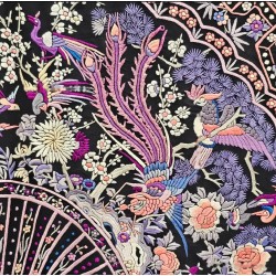 Mantón de Manila Antiguo Negro con Aves del Paraíso - Seda Bordada Siglo XIX