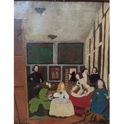 Reinterpretación Las Meninas de Velázquez - Óleo Firmado José Pulgar Arte Español