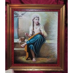 Virgen Niña Hilando - Cuadro Religioso José Pulgar Arte Sacro Enmarcado