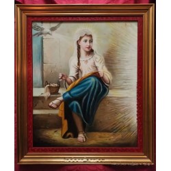 Virgen Niña Hilando - Cuadro Religioso José Pulgar Arte Sacro Enmarcado