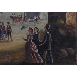 Pintura Histórica de la Feria de Abril en Sevilla - Escena Costumbrista del Siglo XIX