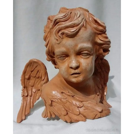 Busto de Ángel en Terracota - Escultura Escultórica de José Pulgar con Alas Detalladas