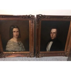 Pareja de óleo del S.XIX - Retratos enmarcados 48X57 cm