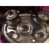 Juego de café en metal plateado con bandeja de 66 x 52 cm