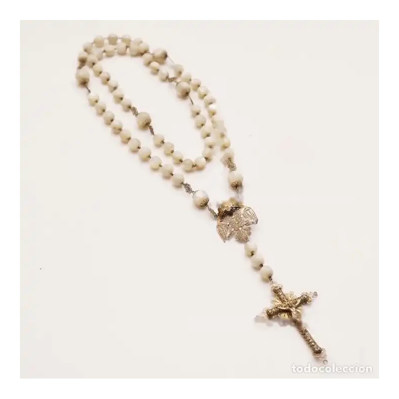 ROSARIO, filigrana de plata y nácar, principios siglo XX. ROSARIO, filigrana de plata y nácar, principios siglo XX.