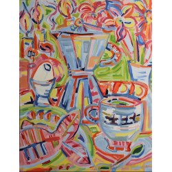Óleo de Jean Schäfer. La cafetera, 156x123 cm