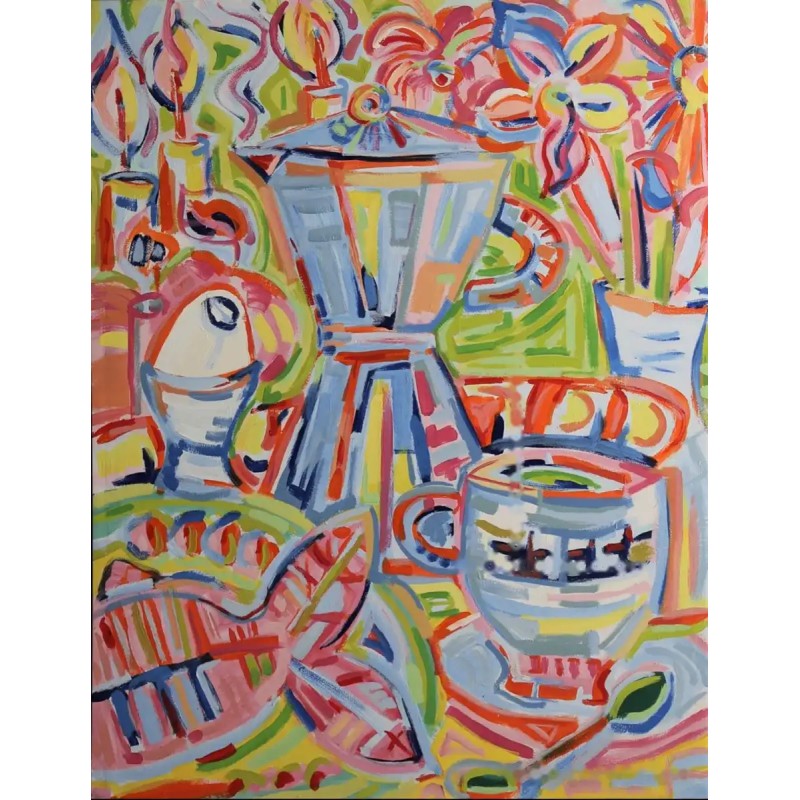 Óleo de Jean Schäfer. La cafetera, 156x123 cm Óleo de Jean Schäfer. La cafetera, 156x123 cm