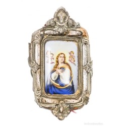 MEDALLÓN DE PORCELANA CON MARCO DE PLATA