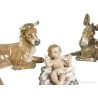 Nacimiento en porcelana Lladró, Virgen, San José, niño Jesús, buey y mula