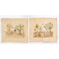 Lote compuesto por 2 sedas orientales bordadas con decoración de paisaje,