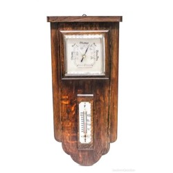 Barómetro de pared inglés de los años 40, madera con barómetro y termómetro