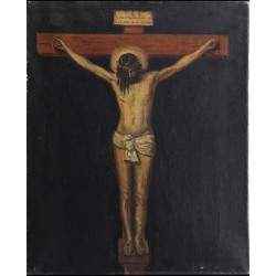 Oleo sobre lienzo DIEGO VELÁZQUEZ. Según. Cristo crucificado. Descripción