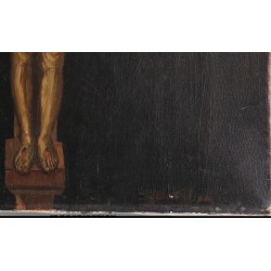 Oleo sobre lienzo DIEGO VELÁZQUEZ. Según. Cristo crucificado. Descripción