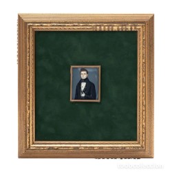Miniatura pintada representando caballero de época. Firmada Vela.