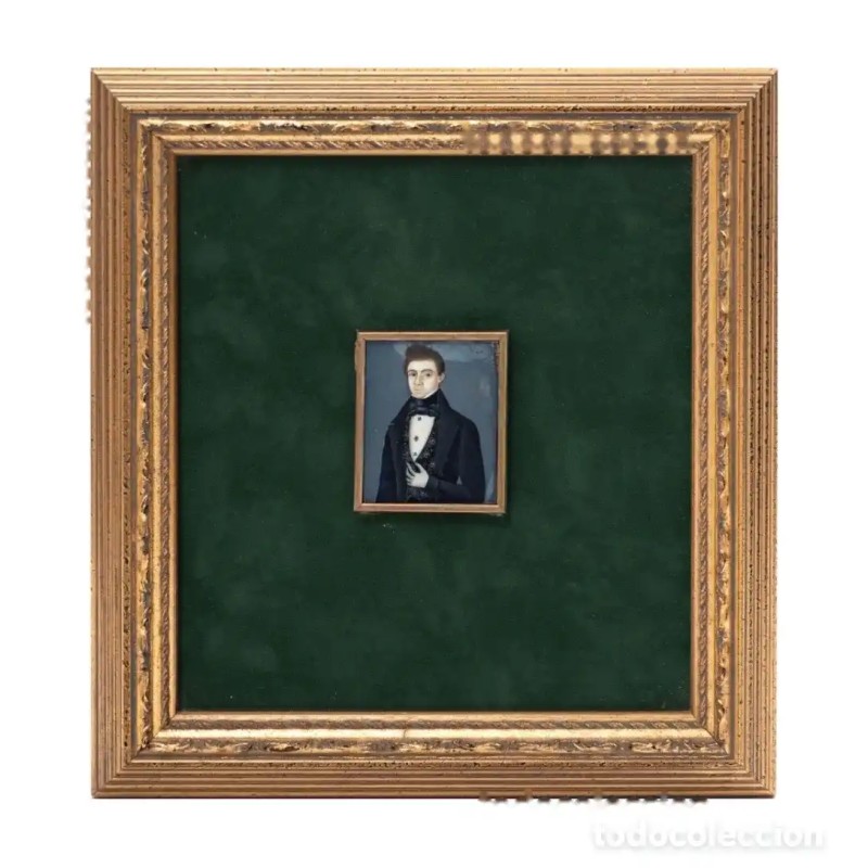 Miniatura pintada representando caballero de época. Firmada Vela. Miniatura pintada representando caballero de época. Firmada Vela.