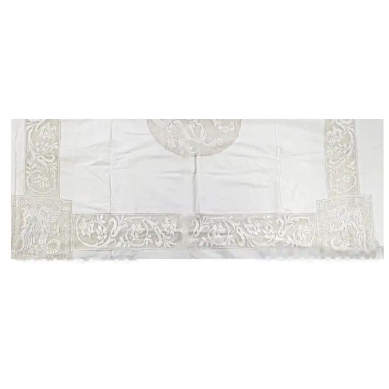 Colcha de lino blanco con bordado calado 283 x 210 cm Colcha de lino blanco con bordado calado 283 x 210 cm