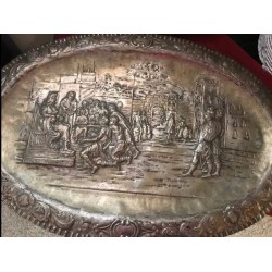 Pareja de bandejas de plata con escenas grabadas - 80 cm X 54 cm