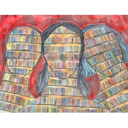 Anónimo siglo XX, Caras y libros, óleo sobre lienzo, 250x328 cm