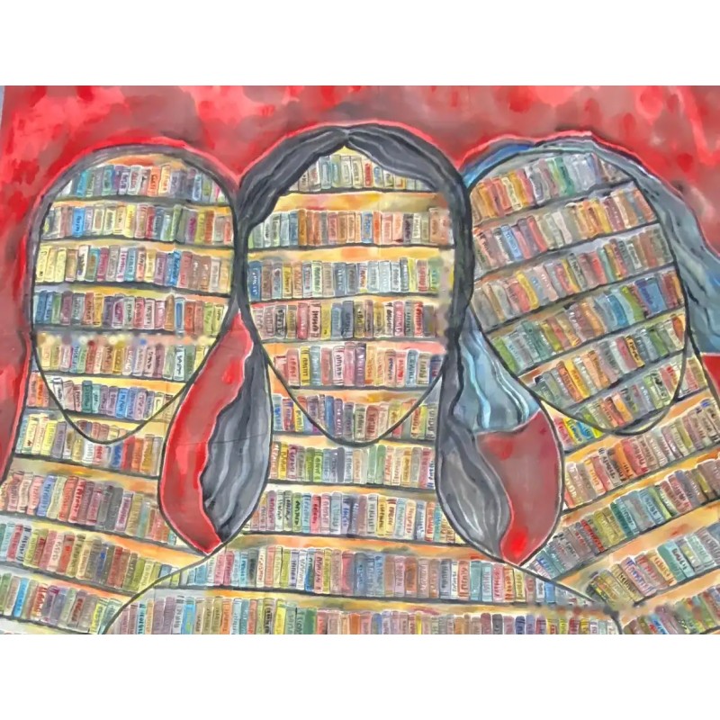Anónimo siglo XX, Caras y libros, óleo sobre lienzo, 250x328 cm Anónimo siglo XX, Caras y libros, óleo sobre lienzo, 250x328 cm