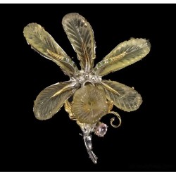 Broche de plata con cuarzo limón forma de flor