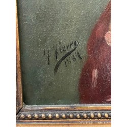 J.FIERRO S.XIX DAMA CON MANTÓN ROJO. Óleo sobre tablex