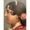 J.FIERRO S.XIX DAMA CON MANTÓN ROJO. Óleo sobre tablex