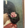 J.FIERRO S.XIX DAMA CON MANTÓN ROJO. Óleo sobre tablex