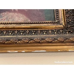 J.FIERRO S.XIX DAMA CON MANTÓN ROJO. Óleo sobre tablex
