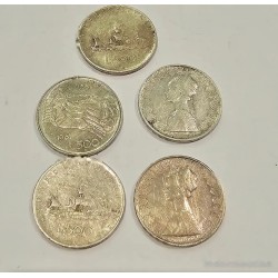 Lote 5 Monedas Históricas Italianas 500 Liras Plata Vintage Coleccionista 1960-61