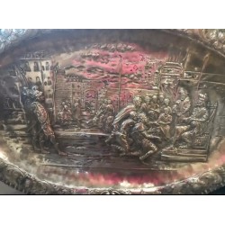 Pareja de bandejas de plata con escenas grabadas - 80 cm X 54 cm