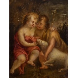 Escuela flamenca de mediados del siglo XVII. “Niño Jesús con San Juan Bautista”.