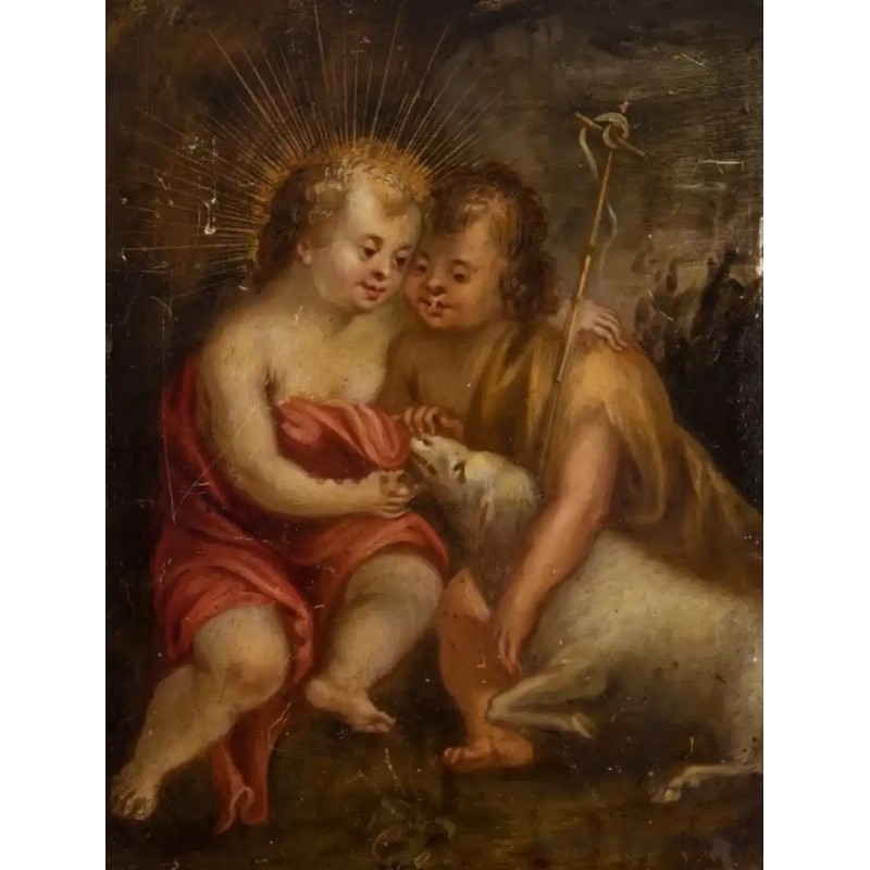 Escuela flamenca de mediados del siglo XVII. “Niño Jesús con San Juan Bautista”.