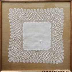 Pañuelo Vintage Encaje Bolillos Enmarcado Arte Textil Antiguo