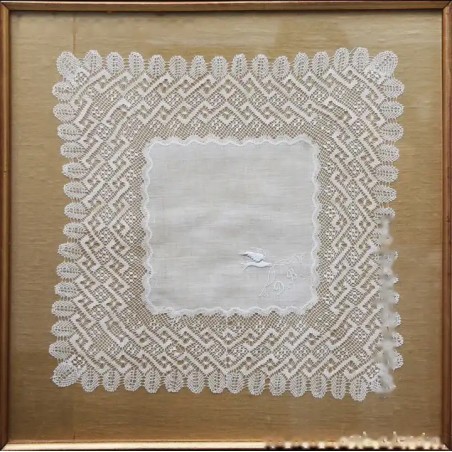 Pañuelo Vintage Encaje Bolillos Enmarcado Arte Textil Antiguo