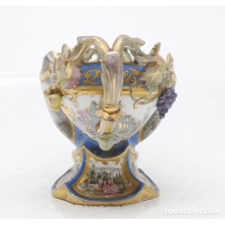 Centro francés Napoleón III en porcelana "cielo azul" tipo Sèvres.