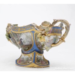 Centro francés Napoleón III en porcelana "cielo azul" tipo Sèvres.