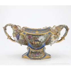 Centro francés Napoleón III en porcelana "cielo azul" tipo Sèvres.