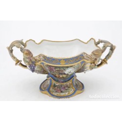 Centro francés Napoleón III en porcelana "cielo azul" tipo Sèvres.