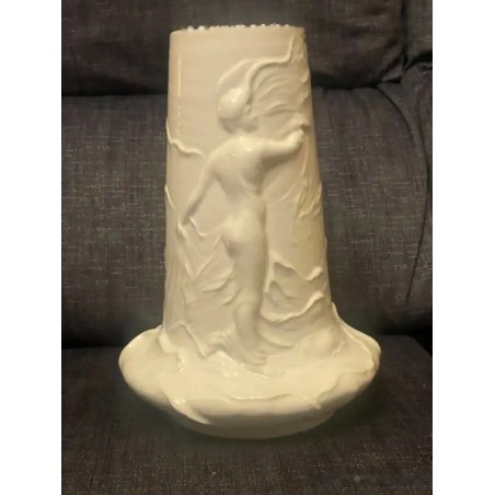 Jarrón Art Nouveau de Cerámica Blanca - Figura Femenina Modernista Cartuja-Pickman