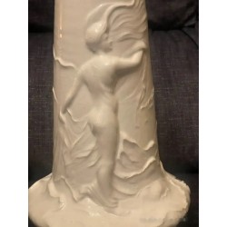 Jarrón Art Nouveau de Cerámica Blanca - Figura Femenina Modernista Cartuja-Pickman