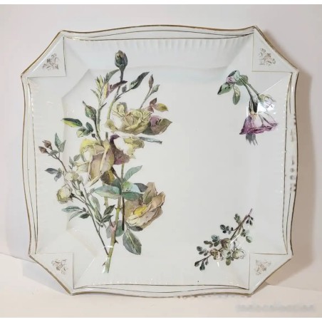 Fuente Cuadrada Porcelana Limoges V. Guerin & CIA - Decoración Floral Vintage