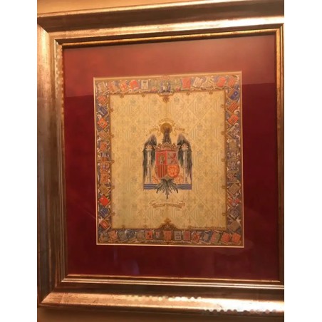 Acuarela Escudo de España Época Franquista - Heráldica Provincial Enmarcada