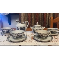 Juego de Café Antiguo Cartuja Vintage Porcelana Blanco y Negro Coleccionista