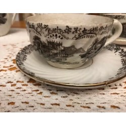 Juego de Café Antiguo Cartuja Vintage Porcelana Blanco y Negro Coleccionista