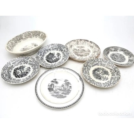 Lote de platos de loza estampada de Pickman y de la Fábrica de la Amistad, de los siglos XIX y XX.