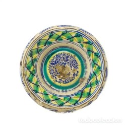 Lebrillo Antiguo Cerámica de Triana Siglo XIX - Cuenco Andaluz Verde Azul 37cm