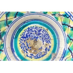 Lebrillo Antiguo Cerámica de Triana Siglo XIX - Cuenco Andaluz Verde Azul 37cm
