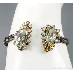Pulsera Rígida Plata 925 Gemas Naturales Diseño Contemporáneo Luxury