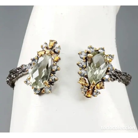 Pulsera Rígida Plata 925 Gemas Naturales Diseño Contemporáneo Luxury